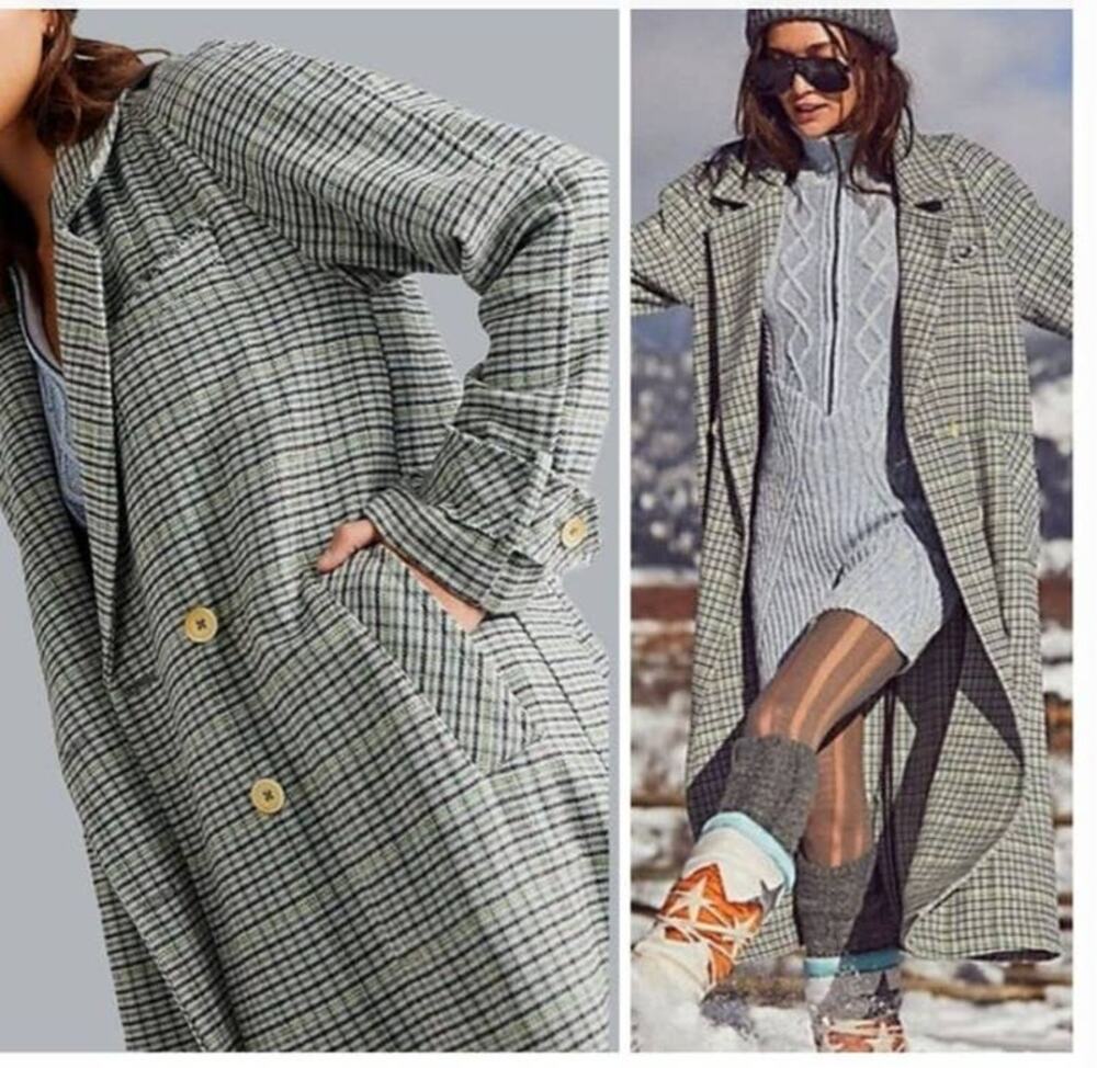 New Free People WE THE FREE Liberty Duster Plaid Jacket $298 X-SMALL Light Blue
